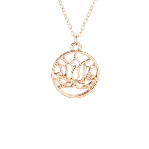 !5 for $25 Gold Color Karma Lotus Pendant Necklace - Picture 2 of 3